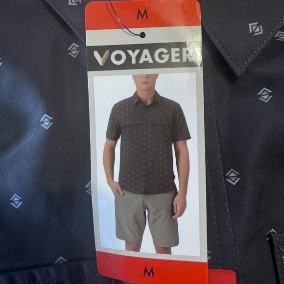 Voyager Mens Medium Short Sleeve Button-Up Shirt Gray Patterned  Grey Med M - Picture 8 of 9
